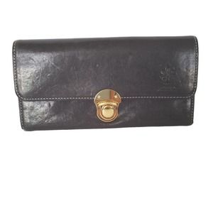 ALBERO Wallet Clutch Leather Black Solid Large Envelope Clasp High Quality Boho